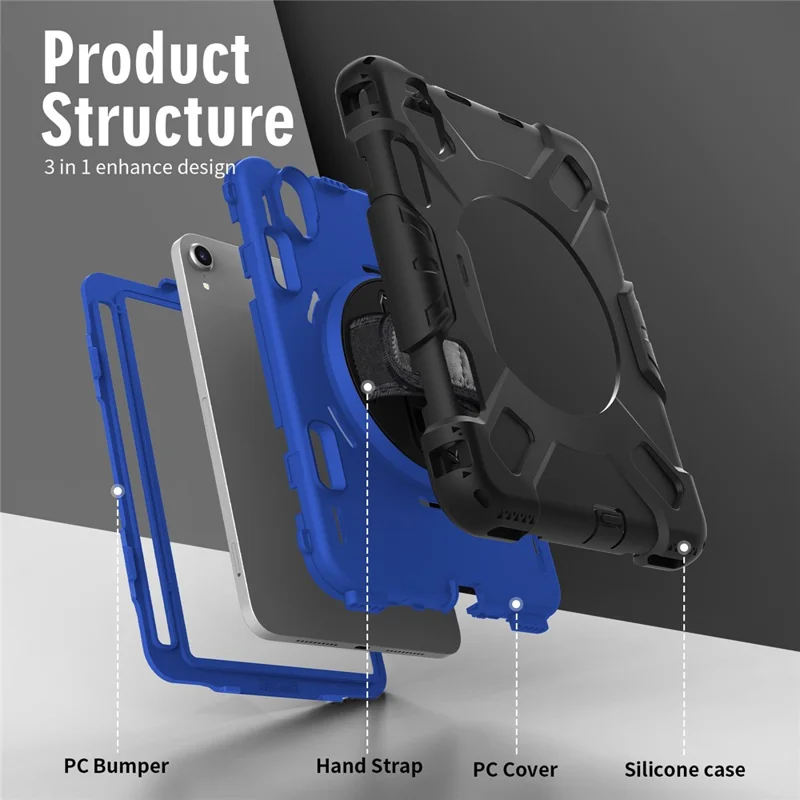 For iPad mini (2024) / mini (2021) PC+Silicone Tablet Case Protective Kickstand Cover with Pen Slot / Shoulder Strap - Dark Blue