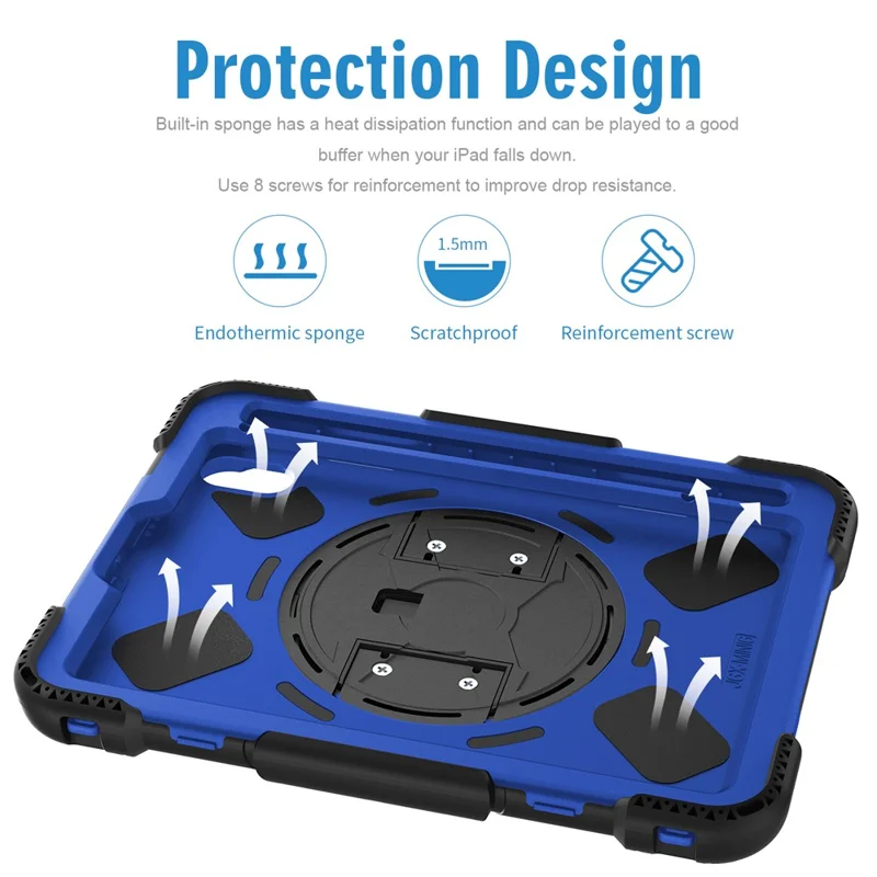 For iPad mini (2024) / mini (2021) PC+Silicone Tablet Case Protective Kickstand Cover with Pen Slot / Shoulder Strap - Dark Blue