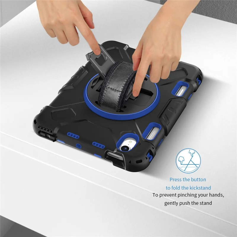 For iPad mini (2024) / mini (2021) PC+Silicone Tablet Case Protective Kickstand Cover with Pen Slot / Shoulder Strap - Dark Blue