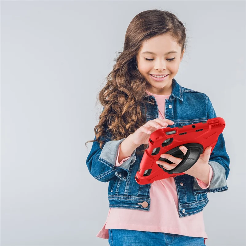 For iPad mini (2024) / mini (2021) PC+Silicone Tablet Case Protective Kickstand Cover with Pen Slot / Shoulder Strap - Red