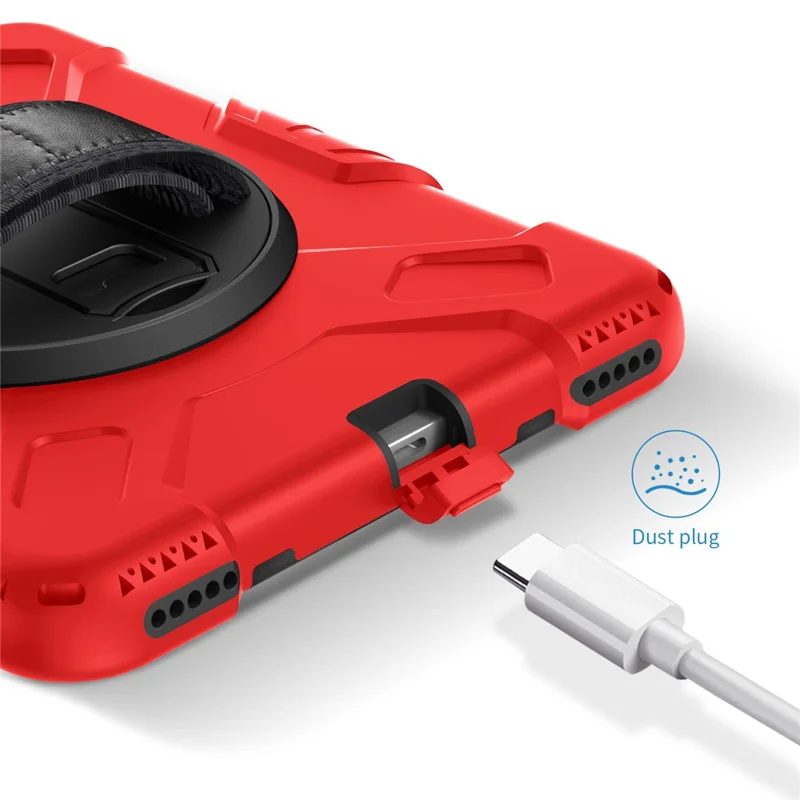 For iPad mini (2024) / mini (2021) PC+Silicone Tablet Case Protective Kickstand Cover with Pen Slot / Shoulder Strap - Red