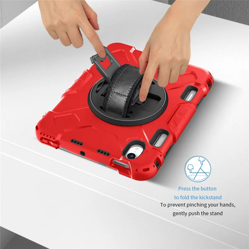 For iPad mini (2024) / mini (2021) PC+Silicone Tablet Case Protective Kickstand Cover with Pen Slot / Shoulder Strap - Red