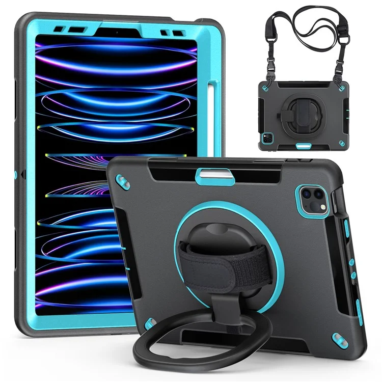 Kickstand Tablet Case für iPad Air (2020) / (2022) / iPad Pro 11 (2018) / (2020) / (2021) / (2022), PC+TPU-Abdeckung mit PET-Bildschirmschutz, Stifthalter, Schultergurt - Minzgrün