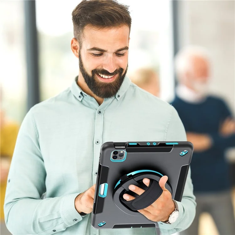 Kickstand Tablet Case für iPad Air (2020) / (2022) / iPad Pro 11 (2018) / (2020) / (2021) / (2022), PC+TPU-Abdeckung mit PET-Bildschirmschutz, Stifthalter, Schultergurt - Minzgrün