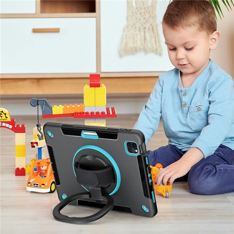Kickstand Tablet Case für iPad Air (2020) / (2022) / iPad Pro 11 (2018) / (2020) / (2021) / (2022), PC+TPU-Abdeckung mit PET-Bildschirmschutz, Stifthalter, Schultergurt - Minzgrün