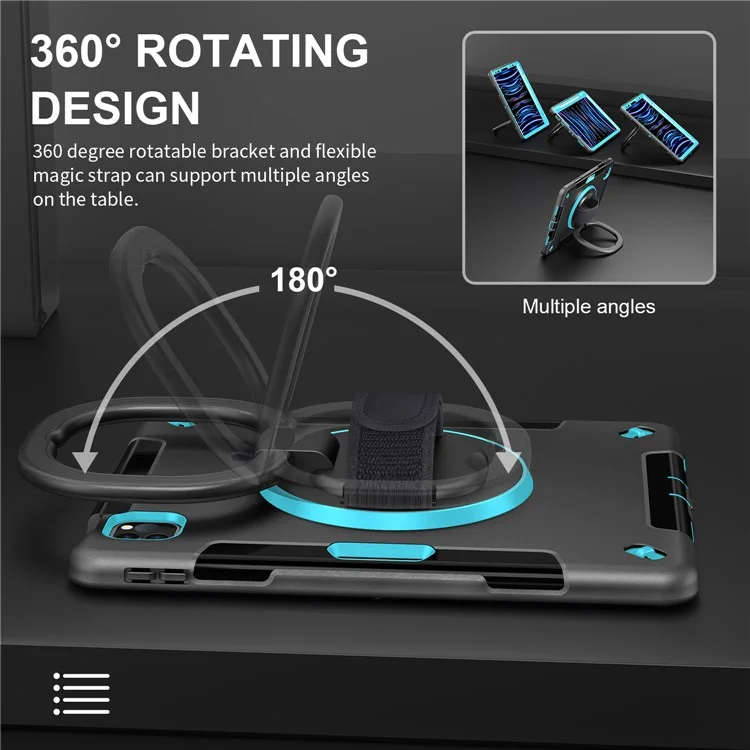 Kickstand Tablet Case für iPad Air (2020) / (2022) / iPad Pro 11 (2018) / (2020) / (2021) / (2022), PC+TPU-Abdeckung mit PET-Bildschirmschutz, Stifthalter, Schultergurt - Minzgrün