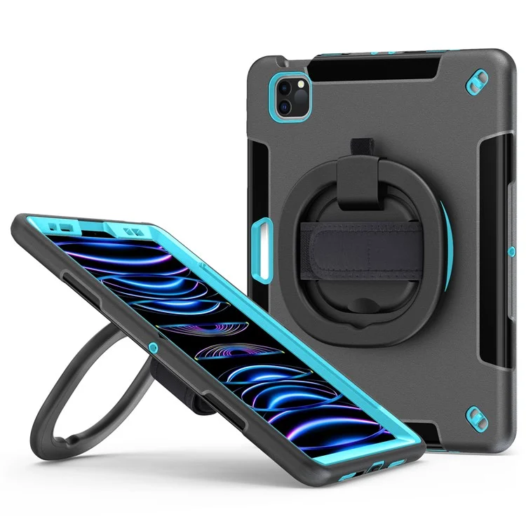 case de tableta de kickstand para ipad air (2020) /(2022) / ipad pro 11 (2018) /(2020) /(2021) /(2022), pc+tpu cubierta con protector de pantalla de mascota, ranura para lápiz, correa para el hombro - menta verde