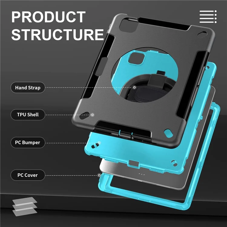 Kickstand Tablet Case für iPad Air (2020) / (2022) / iPad Pro 11 (2018) / (2020) / (2021) / (2022), PC+TPU-Abdeckung mit PET-Bildschirmschutz, Stifthalter, Schultergurt - Minzgrün