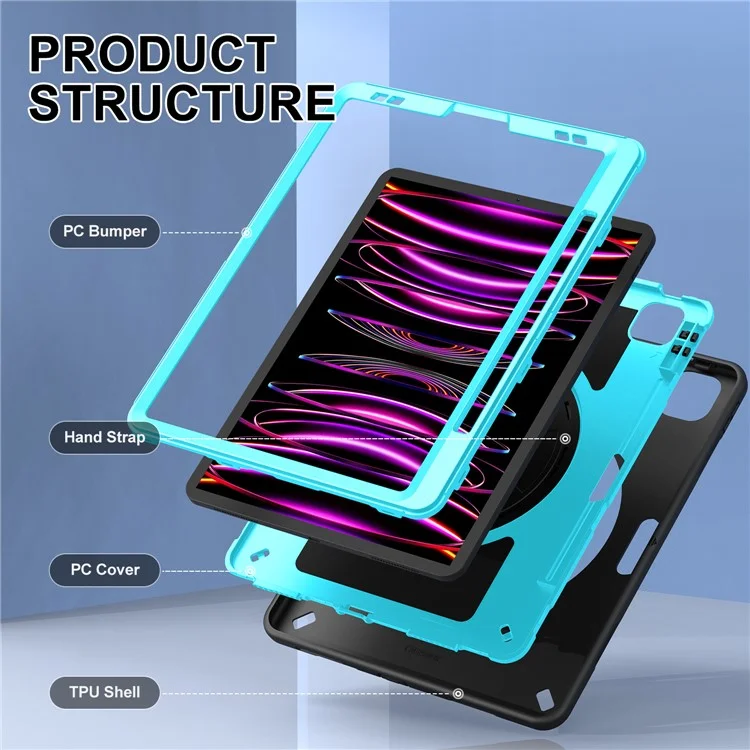 PC+TPU Tablet Case für iPad Air 13 (2024) / Pro 12.9 (2022) / (2021) / (2020) / (2018) Kickstand Cover mit Stifthalter, Schulterriemen - Mintgrün
