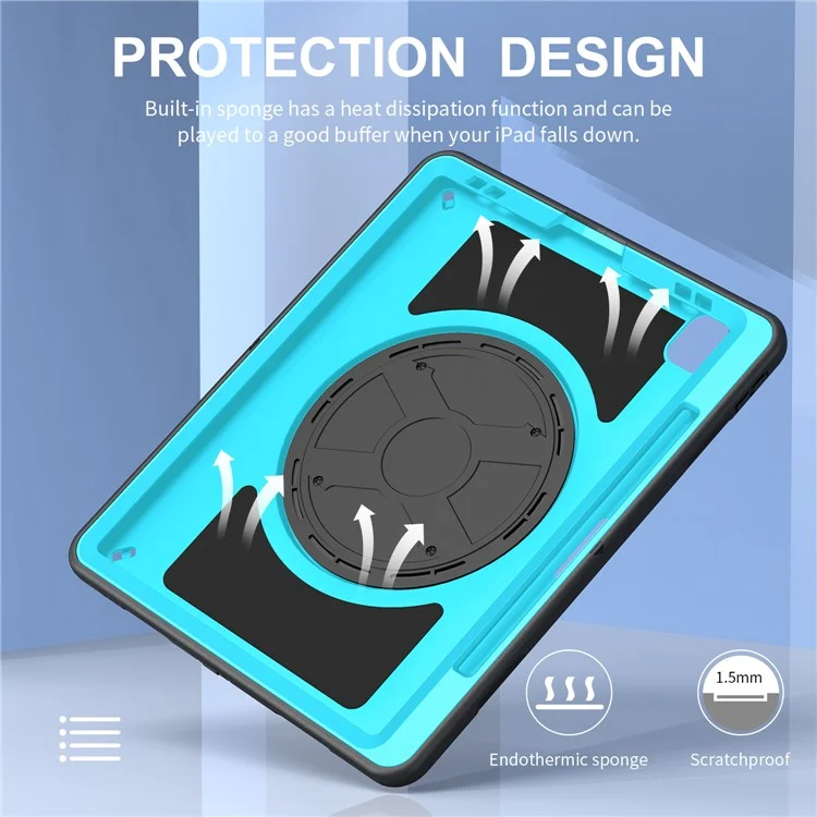 PC+TPU Tablet Case für iPad Air 13 (2024) / Pro 12.9 (2022) / (2021) / (2020) / (2018) Kickstand Cover mit Stifthalter, Schulterriemen - Mintgrün