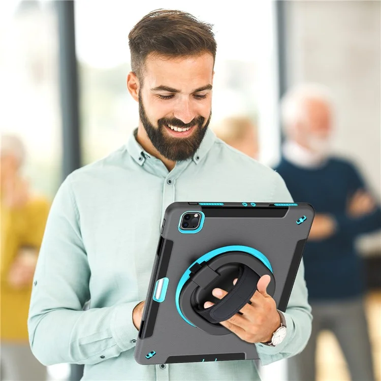 PC+TPU Tablet Case für iPad Air 13 (2024) / Pro 12.9 (2022) / (2021) / (2020) / (2018) Kickstand Cover mit Stifthalter, Schulterriemen - Mintgrün