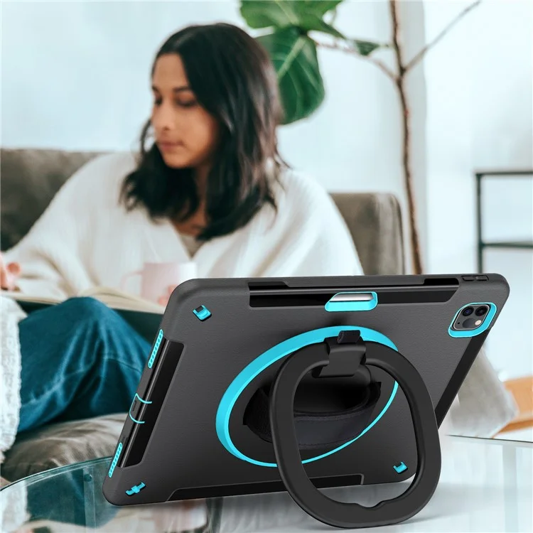 PC+TPU Tablet Case für iPad Air 13 (2024) / Pro 12.9 (2022) / (2021) / (2020) / (2018) Kickstand Cover mit Stifthalter, Schulterriemen - Mintgrün