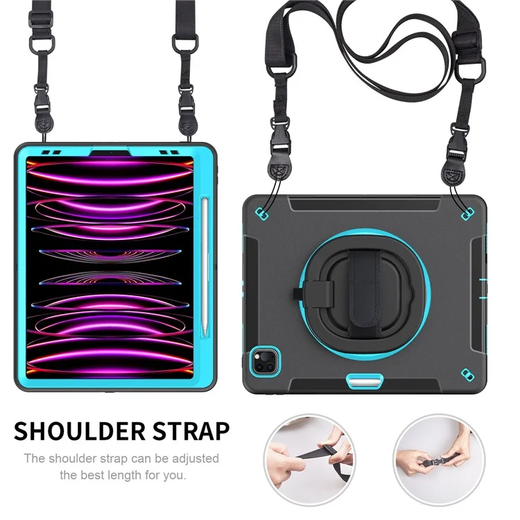 PC+TPU Tablet Case für iPad Air 13 (2024) / Pro 12.9 (2022) / (2021) / (2020) / (2018) Kickstand Cover mit Stifthalter, Schulterriemen - Mintgrün