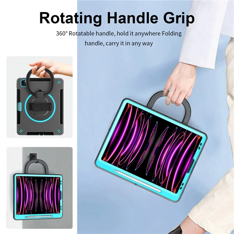 PC+TPU Tablet Case für iPad Air 13 (2024) / Pro 12.9 (2022) / (2021) / (2020) / (2018) Kickstand Cover mit Stifthalter, Schulterriemen - Mintgrün