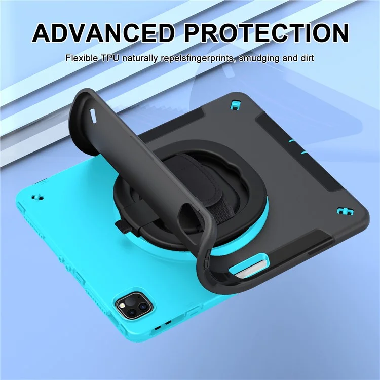 PC+TPU Tablet Case für iPad Air 13 (2024) / Pro 12.9 (2022) / (2021) / (2020) / (2018) Kickstand Cover mit Stifthalter, Schulterriemen - Mintgrün