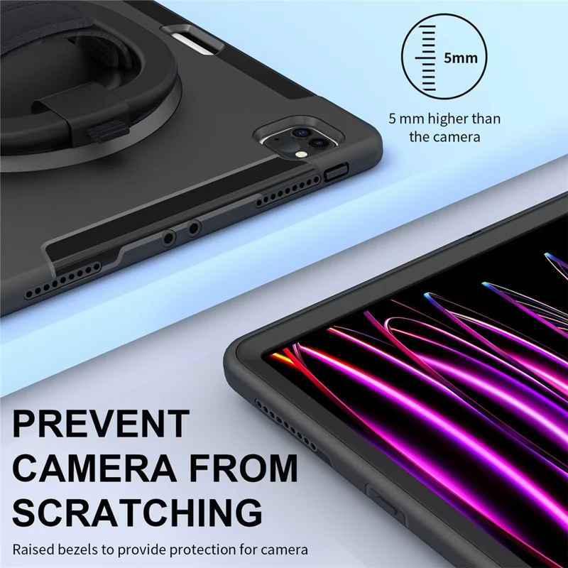 Tablet-Hülle für iPad Air 13 (2025) / (2024) / Pro 12,9 (2022) / (2021) / (2020) / (2018) mit Ständer und Stifteschlitz, Schultergurt – Schwarz