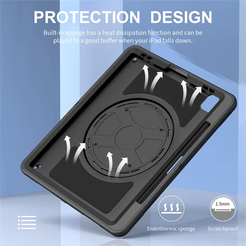 Tablet-Hülle für iPad Air 13 (2025) / (2024) / Pro 12,9 (2022) / (2021) / (2020) / (2018) mit Ständer und Stifteschlitz, Schultergurt – Schwarz