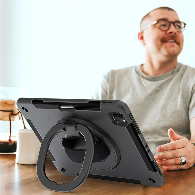 Tablet-Hülle für iPad Air 13 (2025) / (2024) / Pro 12,9 (2022) / (2021) / (2020) / (2018) mit Ständer und Stifteschlitz, Schultergurt – Schwarz