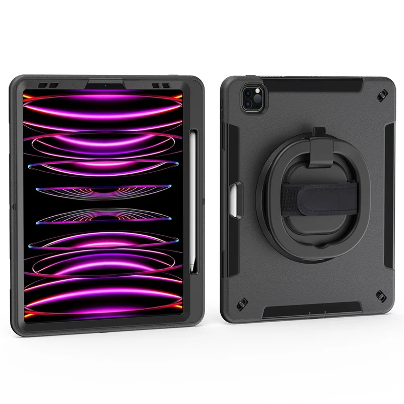 Tablet-Hülle für iPad Air 13 (2025) / (2024) / Pro 12,9 (2022) / (2021) / (2020) / (2018) mit Ständer und Stifteschlitz, Schultergurt – Schwarz