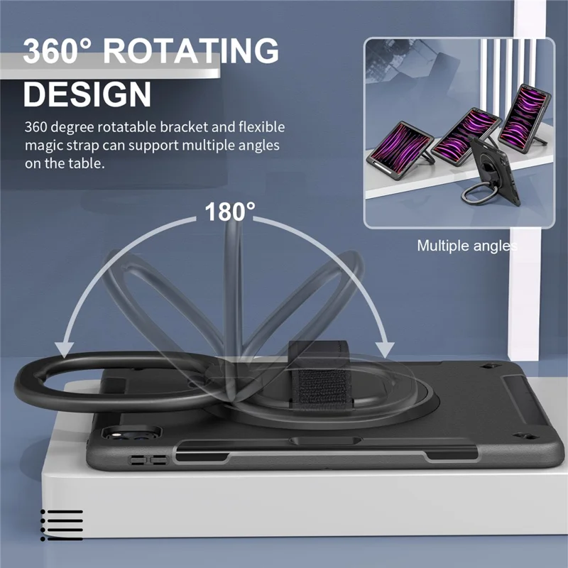 Tablet-Hülle für iPad Air 13 (2025) / (2024) / Pro 12,9 (2022) / (2021) / (2020) / (2018) mit Ständer und Stifteschlitz, Schultergurt – Schwarz
