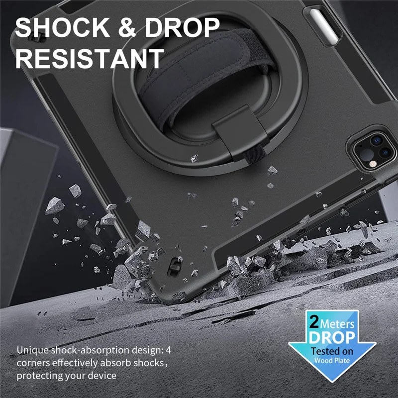 Tablet-Hülle für iPad Air 13 (2025) / (2024) / Pro 12,9 (2022) / (2021) / (2020) / (2018) mit Ständer und Stifteschlitz, Schultergurt – Schwarz