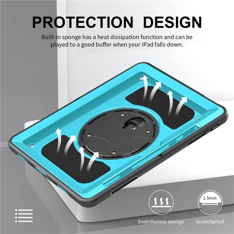 Anti-Drop Kickstand Case für iPad 10.9 (2022) Stiftfach TPU+PC Tablet-Cover mit Schultergurt - Mintgrün PC