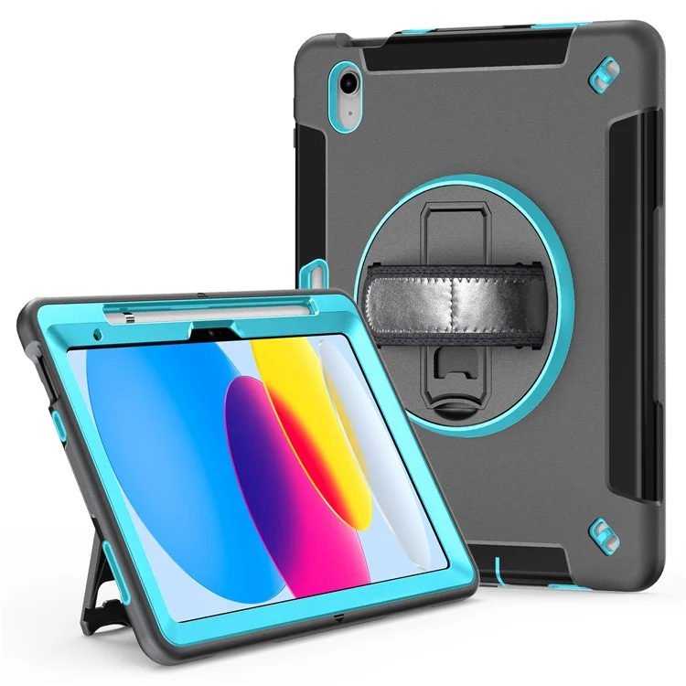 Anti-Drop Kickstand Case für iPad 10.9 (2022) Stiftfach TPU+PC Tablet-Cover mit Schultergurt - Mintgrün PC