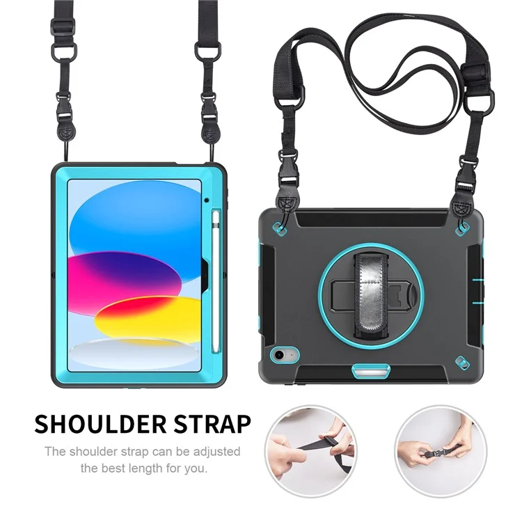 Anti-Drop Kickstand Case für iPad 10.9 (2022) Stiftfach TPU+PC Tablet-Cover mit Schultergurt - Mintgrün PC