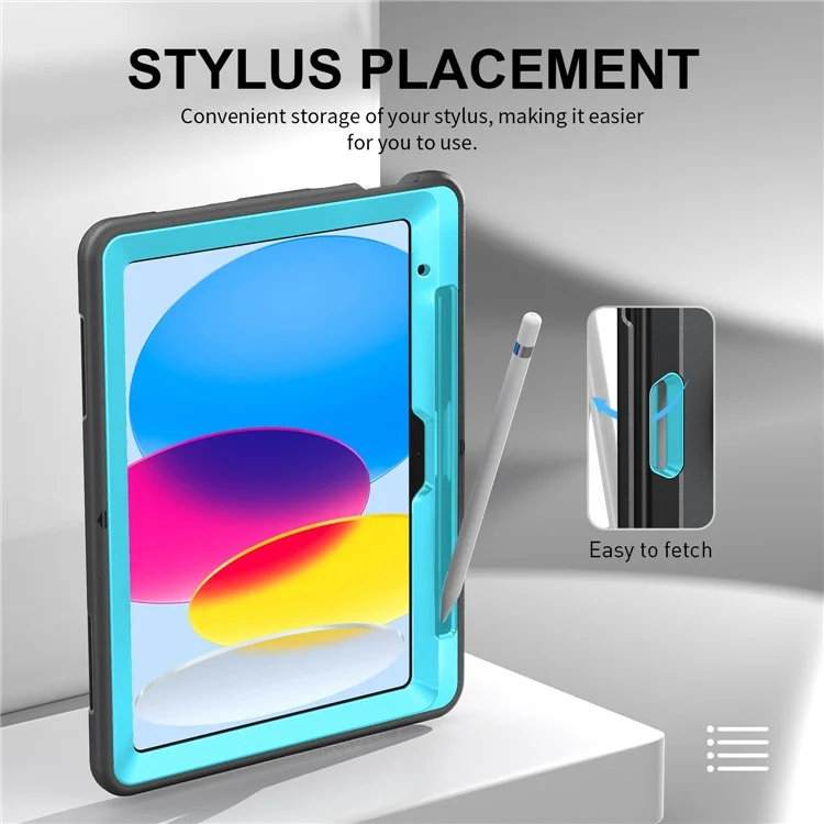 Anti-Drop Kickstand Case für iPad 10.9 (2022) Stiftfach TPU+PC Tablet-Cover mit Schultergurt - Mintgrün PC