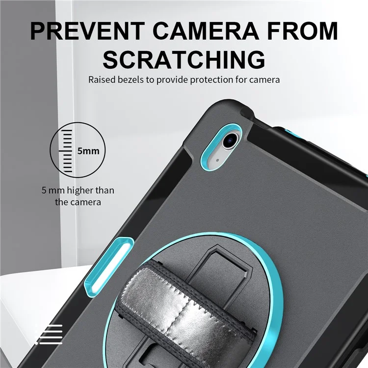 Anti-Drop Kickstand Case für iPad 10.9 (2022) Stiftfach TPU+PC Tablet-Cover mit Schultergurt - Mintgrün PC
