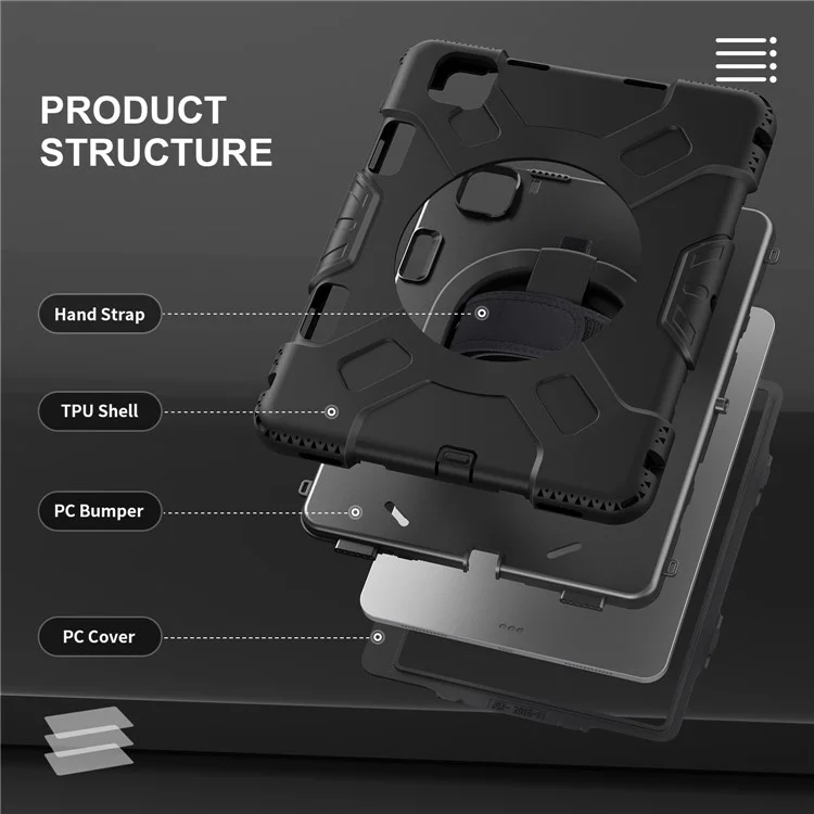 Per iPad Pro 11 pollici (2018) / (2020) / (2021) / (2022) / Air 11 (2024) / Air (2020) / (2022) Kickstand PC+TPU Custodia Tablet - Nero