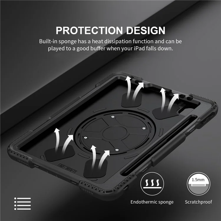 Per iPad Pro 11 pollici (2018) / (2020) / (2021) / (2022) / Air 11 (2024) / Air (2020) / (2022) Kickstand PC+TPU Custodia Tablet - Nero