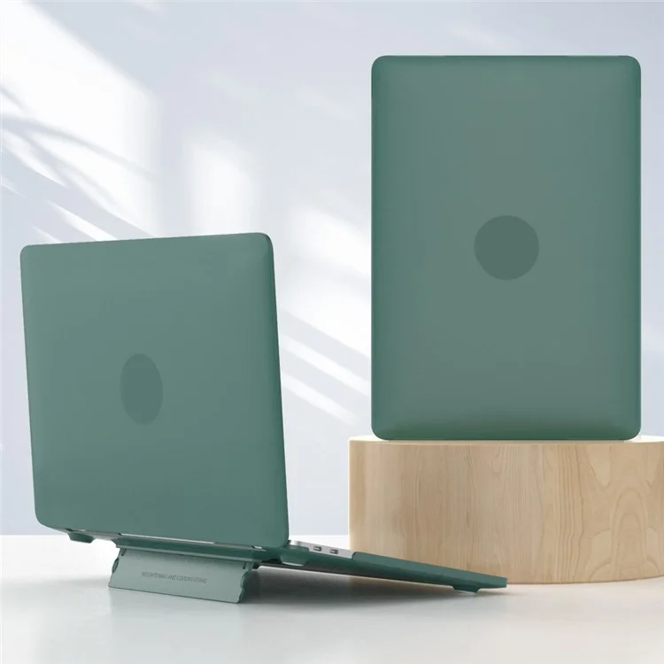 Capa à prova de choque para MacBook Air 13 polegadas (2022) A2681 M2 / (2024) A3113 M3 Dissipação de Calor Caixa de Laptop PC Rígida com Suporte - Verde Escuro