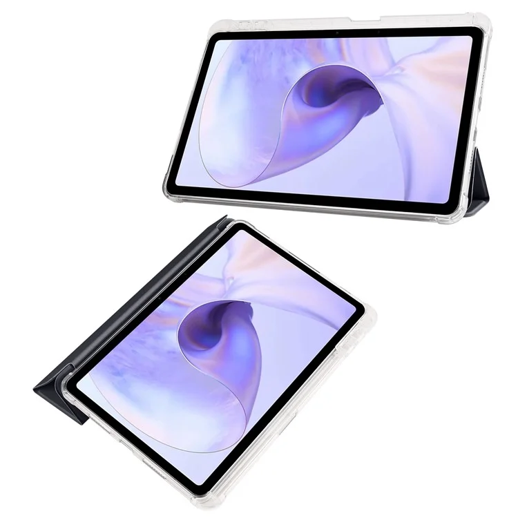 For Oppo Pad Air PU Leather Trifold Stand Cover Transparent Back Tablet Case with Pencil Holder - Black