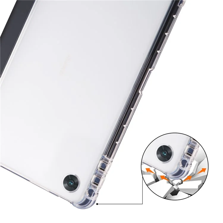 For Oppo Pad Air PU Leather Trifold Stand Cover Transparent Back Tablet Case with Pencil Holder - Black