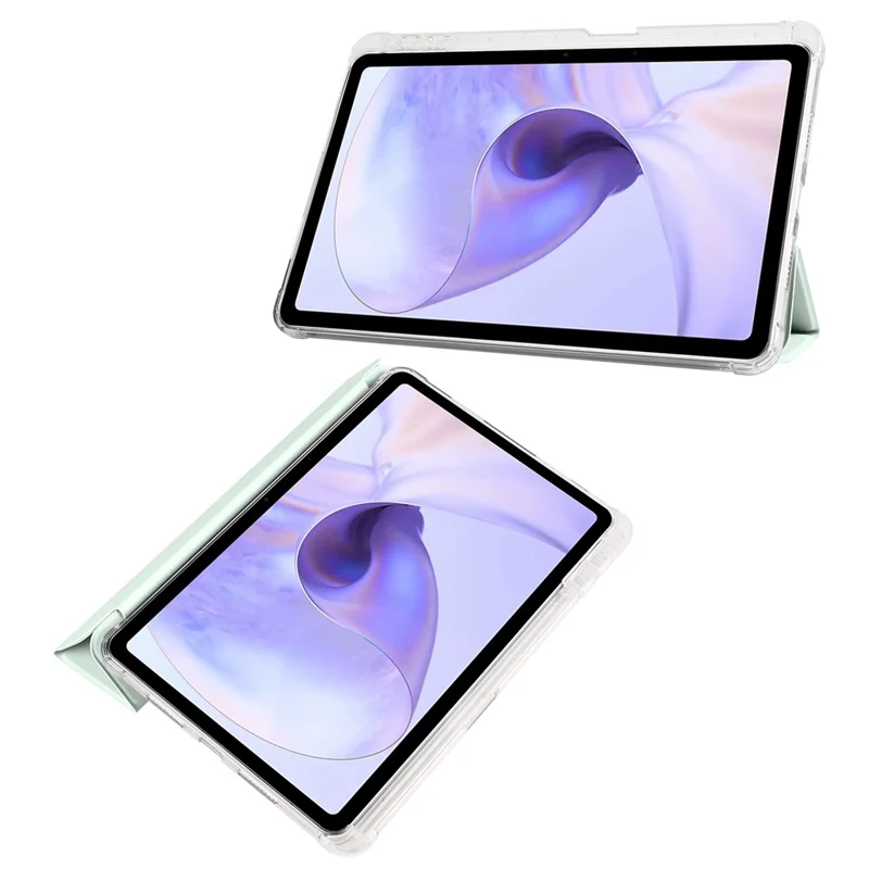 For Oppo Pad Air PU Leather Trifold Stand Cover Transparent Back Tablet Case with Pencil Holder - Light Green