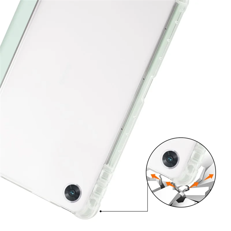 For Oppo Pad Air PU Leather Trifold Stand Cover Transparent Back Tablet Case with Pencil Holder - Light Green