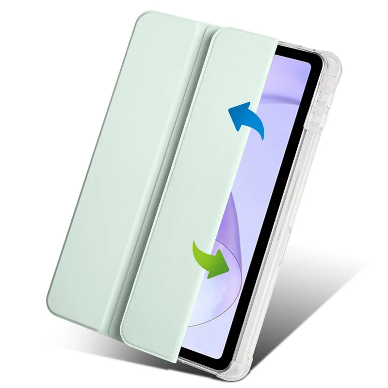For Oppo Pad Air PU Leather Trifold Stand Cover Transparent Back Tablet Case with Pencil Holder - Light Green