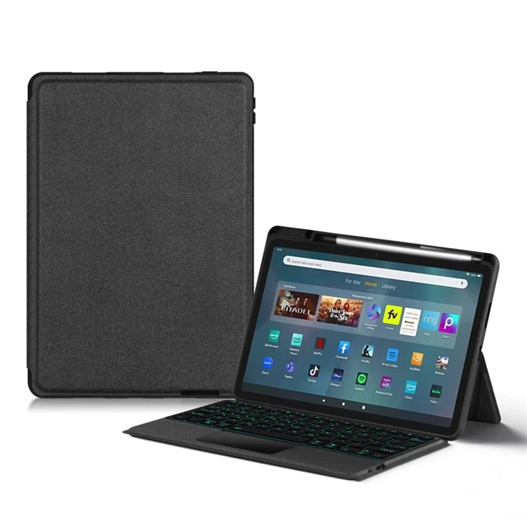 For Amazon Fire Max 11 Leather Case + Bluetooth-compatible Keyboard with Backlight Trackpad