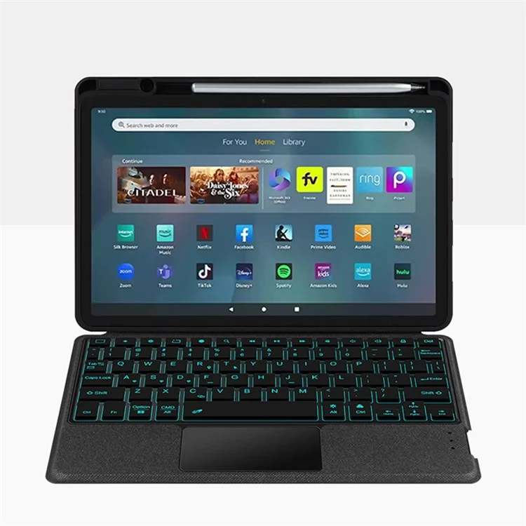 For Amazon Fire Max 11 Leather Case + Bluetooth-compatible Keyboard with Backlight Trackpad