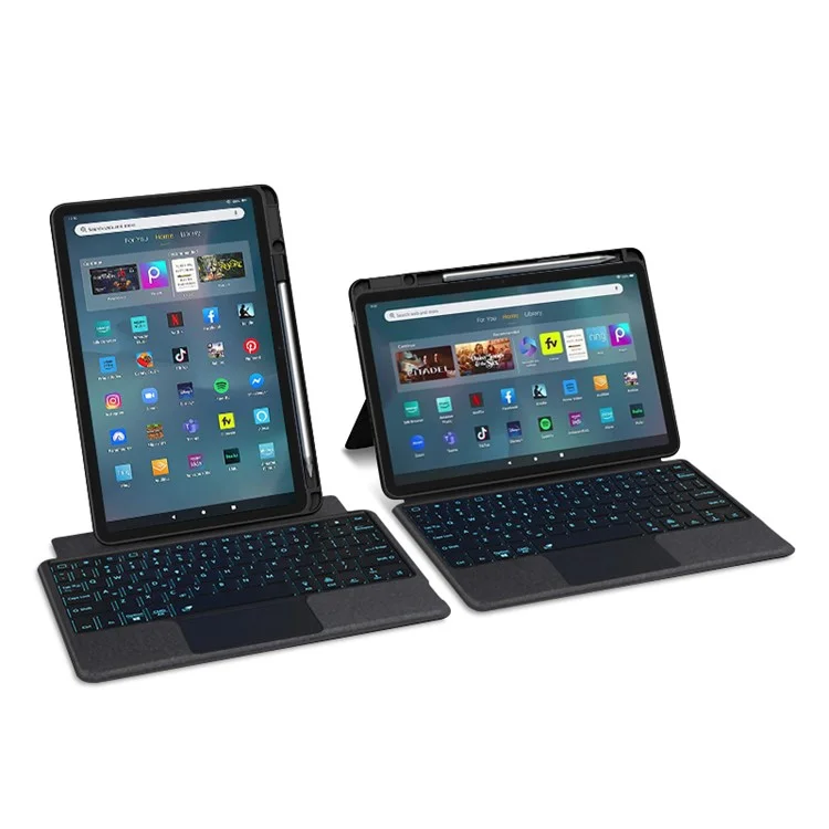 For Amazon Fire Max 11 Leather Case + Bluetooth-compatible Keyboard with Backlight Trackpad