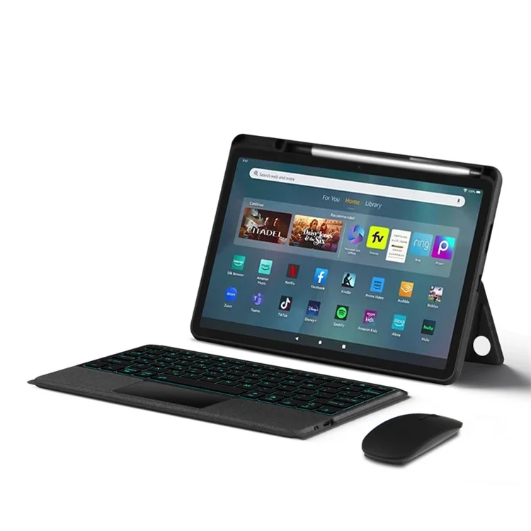 For Amazon Fire Max 11 Leather Case + Bluetooth-compatible Keyboard with Backlight Trackpad