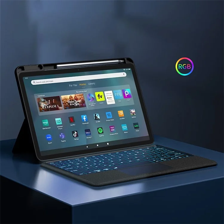 For Amazon Fire Max 11 Leather Case + Bluetooth-compatible Keyboard with Backlight Trackpad