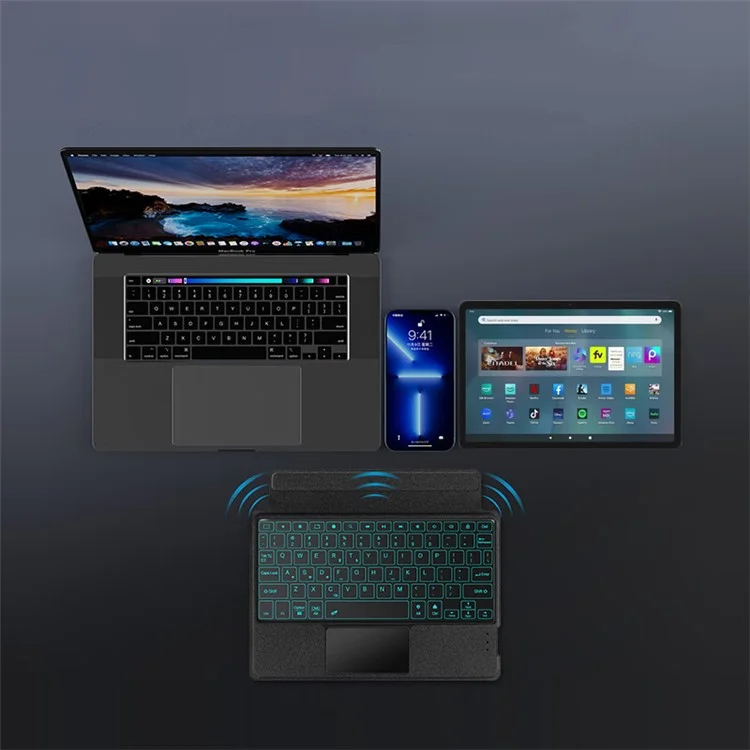 For Amazon Fire Max 11 Leather Case + Bluetooth-compatible Keyboard with Backlight Trackpad