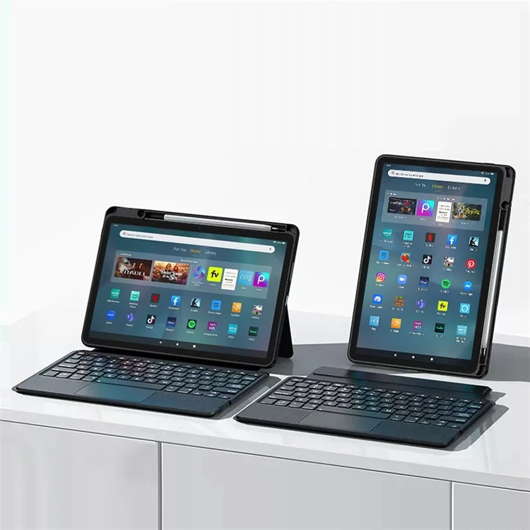 For Amazon Fire Max 11 Leather Case + Bluetooth-compatible Keyboard with Backlight Trackpad