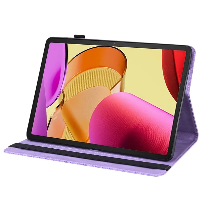 Folia PU z nadrukiem dla Amazon Fire Max 11 z uchwytem na kartę, etui ochronne ze stojakiem - fioletowa