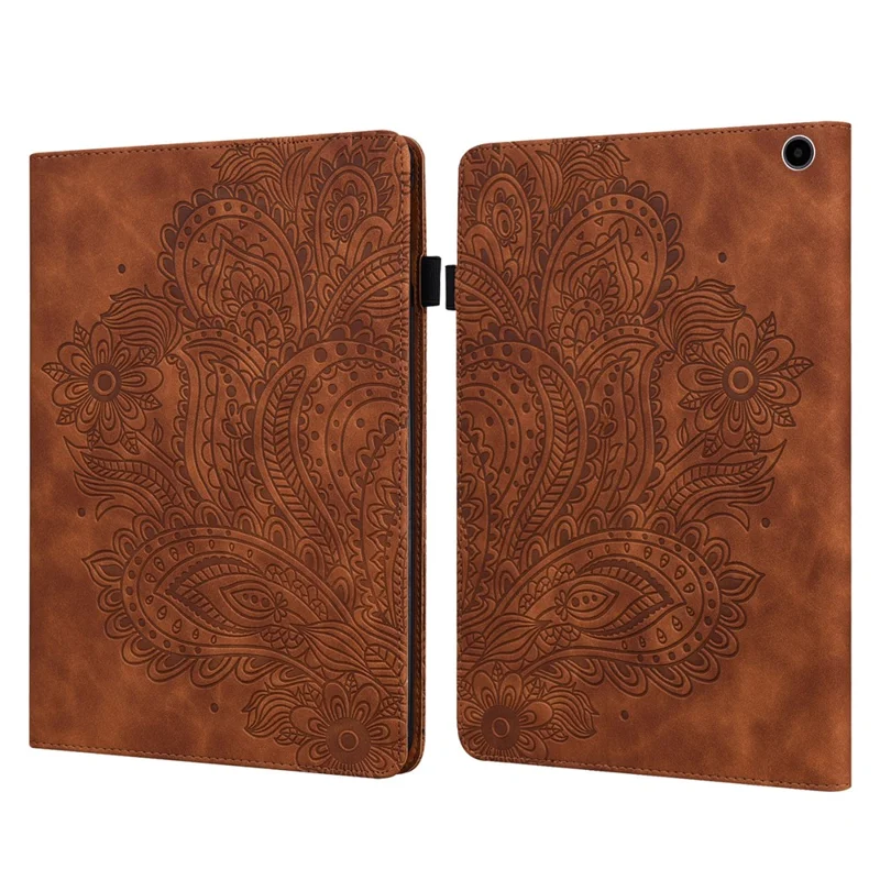 For Amazon Fire Max 11 PU Leather Tablet Case Card Holder Pattern Imprinted Stand Protective Cover - Brown