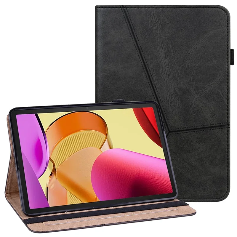 Para a Amazon Fire Max 11 PU Leather Stand Folio Case Line Imprinted Card Slots Tablet Cover - Black