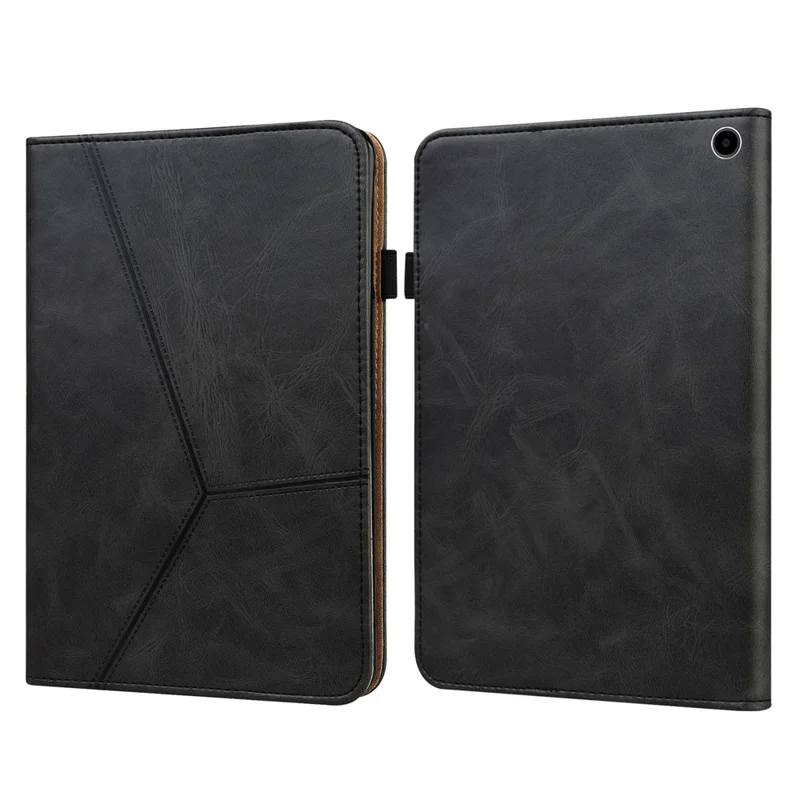 Para a Amazon Fire Max 11 PU Leather Stand Folio Case Line Imprinted Card Slots Tablet Cover - Black