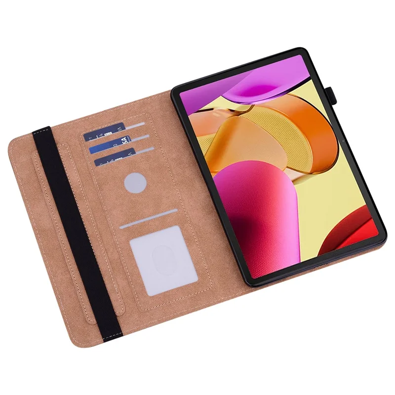 Para a Amazon Fire Max 11 PU Leather Stand Folio Case Line Imprinted Card Slots Tablet Cover - Black